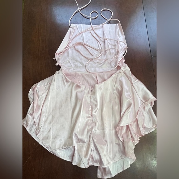 NWOT LouVasabuce Backless Short Romper Satin Dress Cowl Neck Spaghetti Straps - Picture 7 of 9